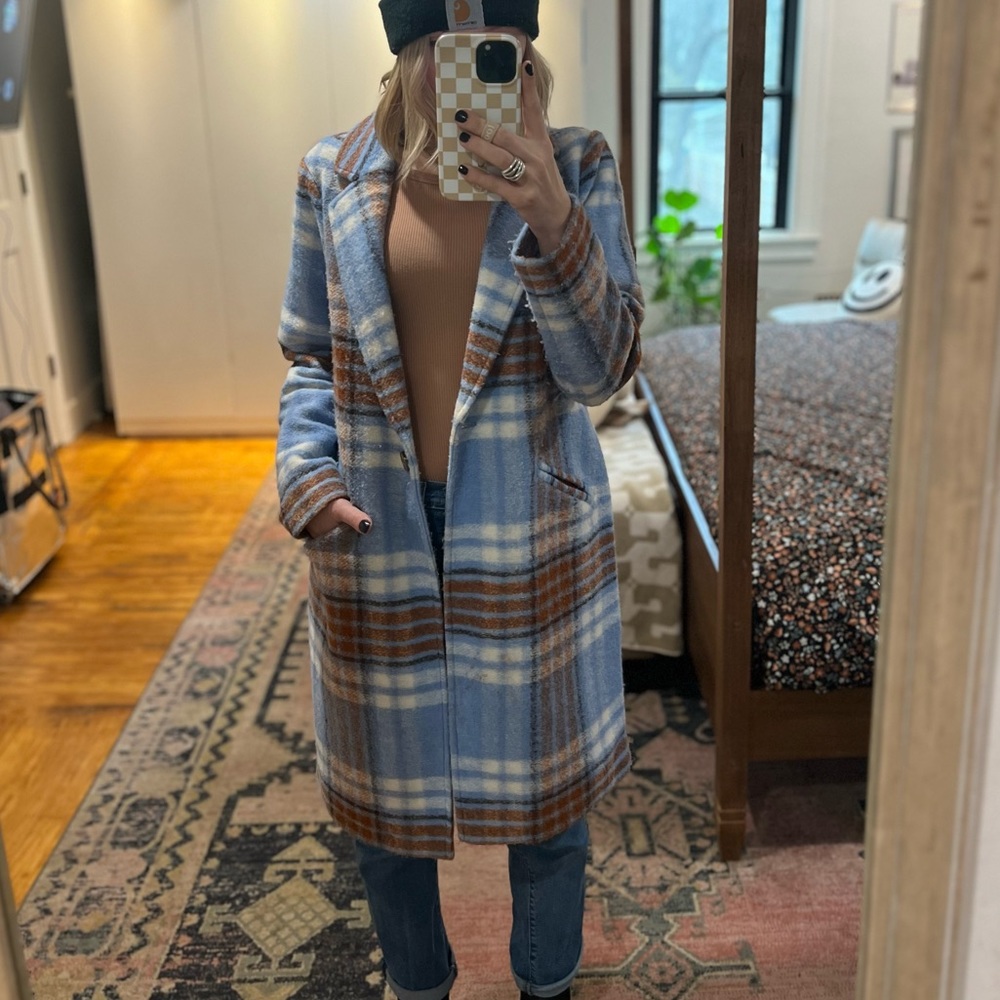Rachel Zoe Blue Plaid Pea Coat